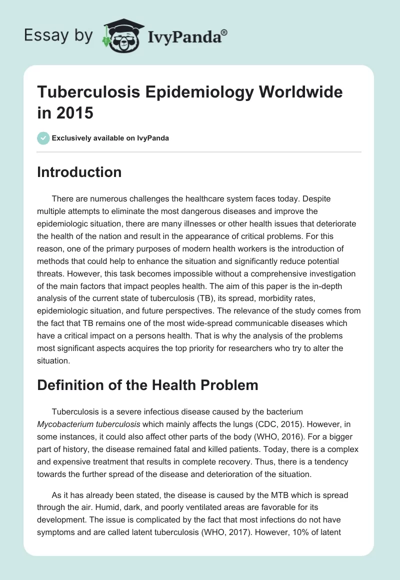 Tuberculosis Epidemiology Worldwide in 2015. Page 1