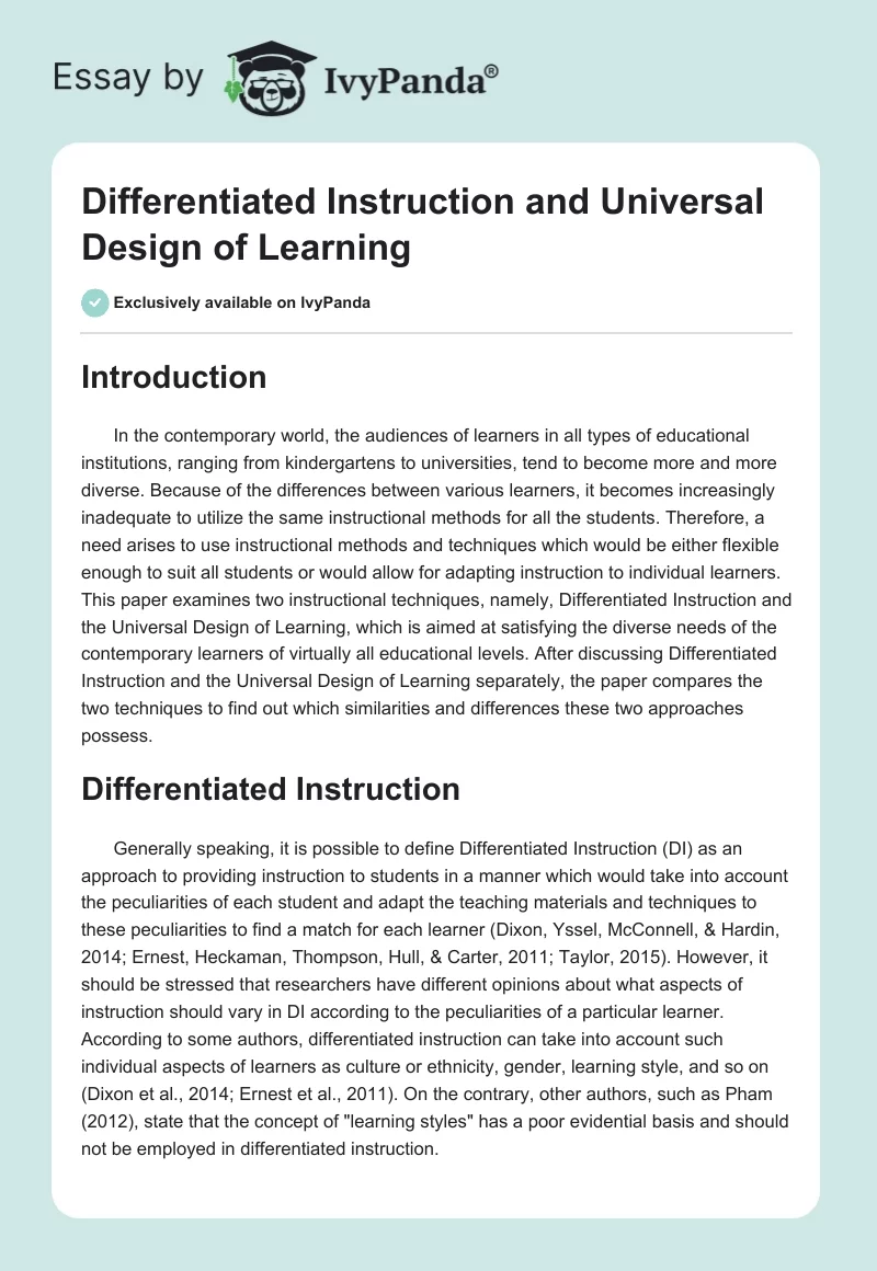Differentiated Instruction and Universal Design of Learning. Page 1