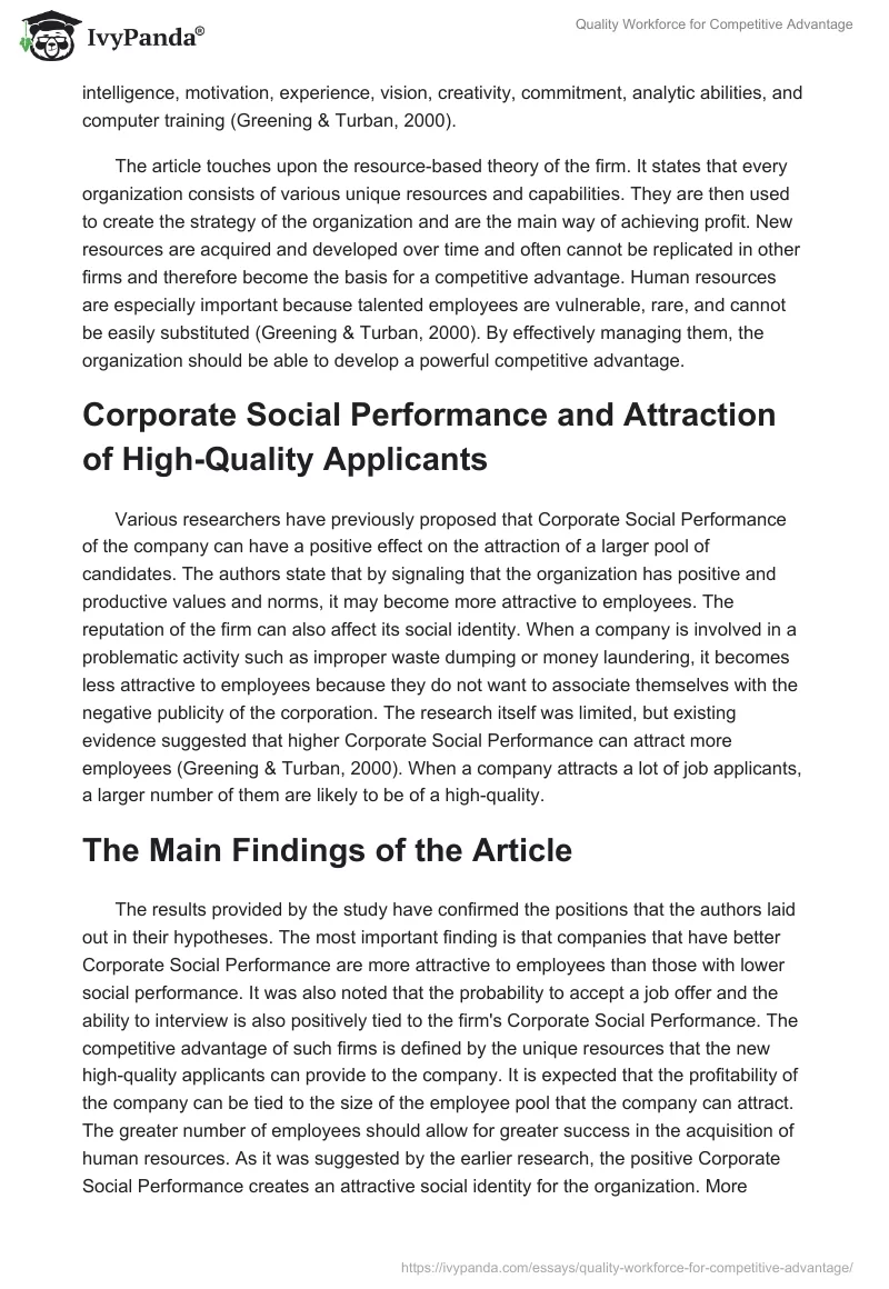 Quality Workforce for Competitive Advantage. Page 2