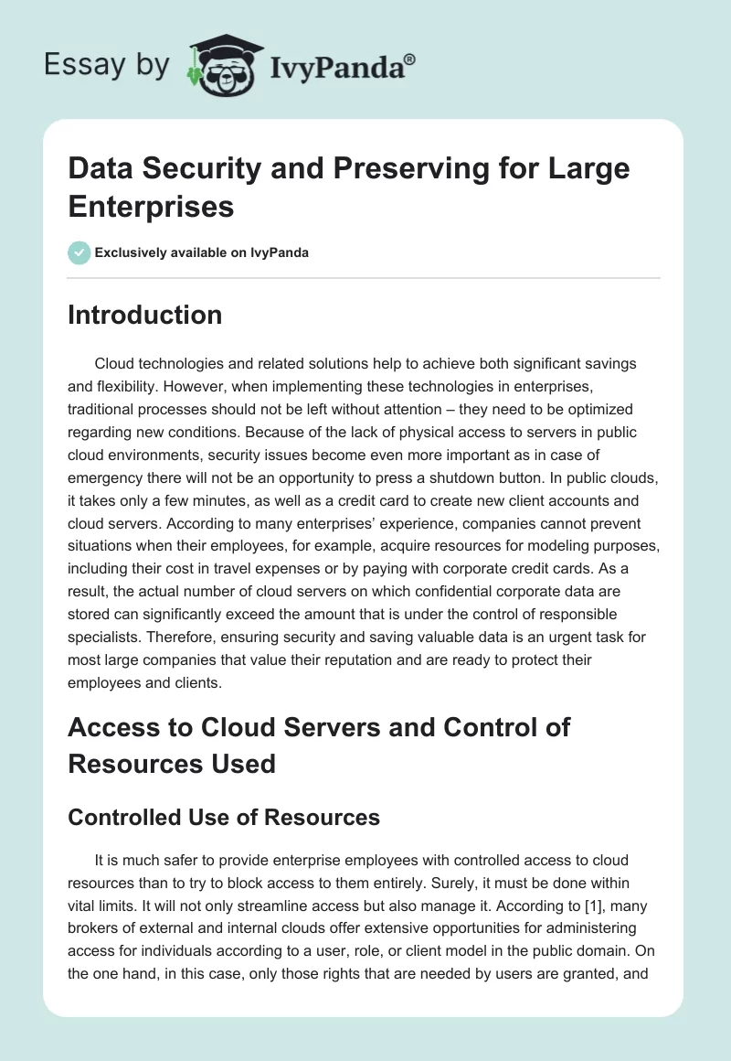Data Security and Preserving for Large Enterprises. Page 1
