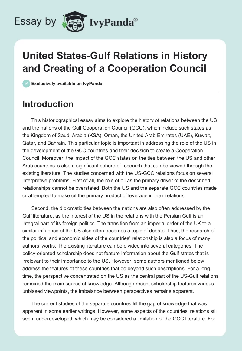United States-Gulf Relations in History and Creating of a Cooperation Council. Page 1
