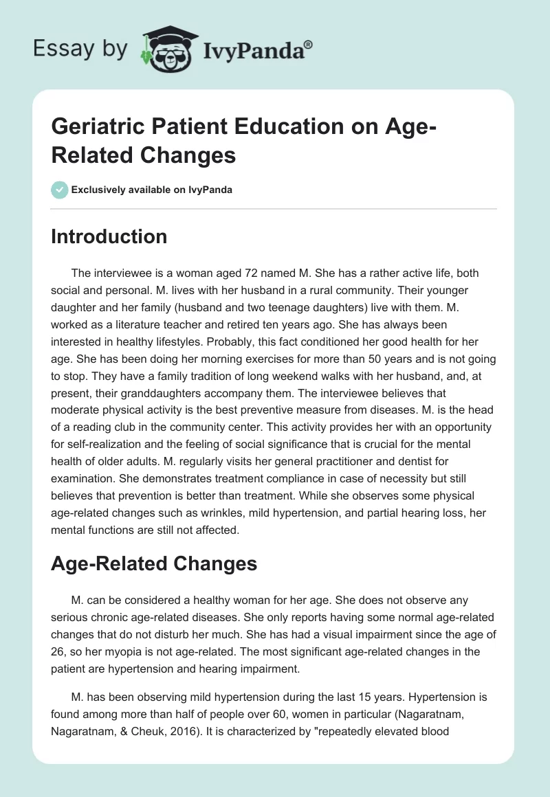 Geriatric Patient Education on Age-Related Changes. Page 1