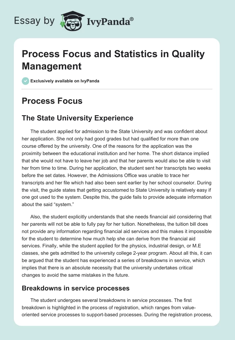 Process Focus and Statistics in Quality Management. Page 1