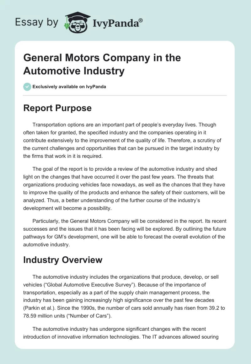 General Motors Company in the Automotive Industry. Page 1