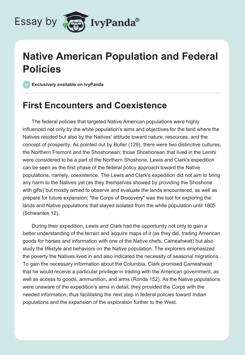 Native American Population and Federal Policies. Page 1