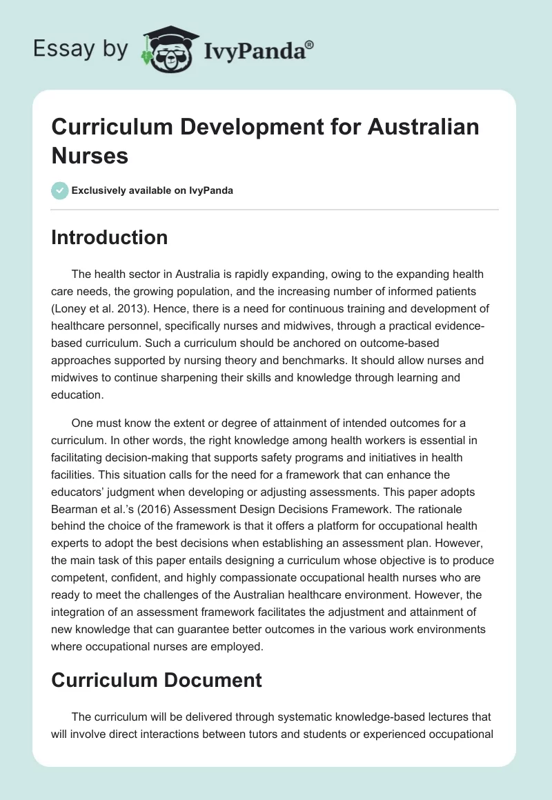 Curriculum Development for Australian Nurses. Page 1