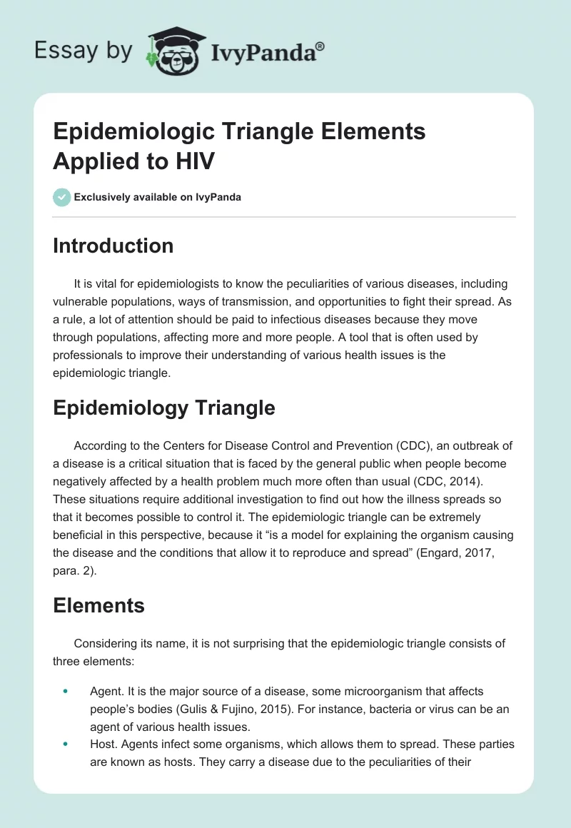Epidemiologic Triangle Elements Applied to HIV. Page 1