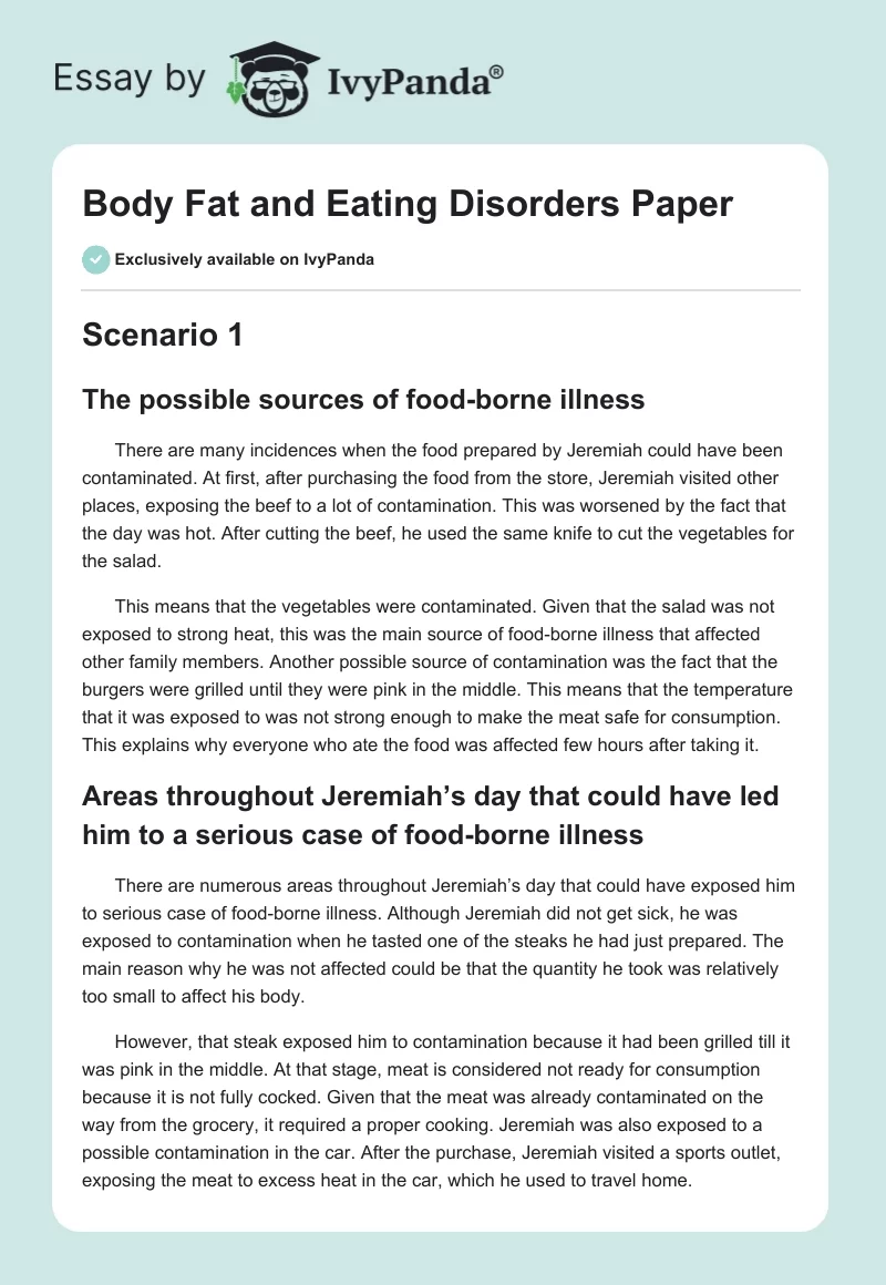 Body Fat and Eating Disorders Paper. Page 1