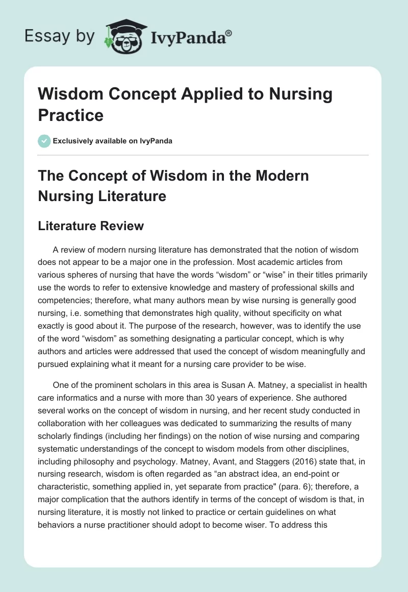 Wisdom Concept Applied to Nursing Practice. Page 1