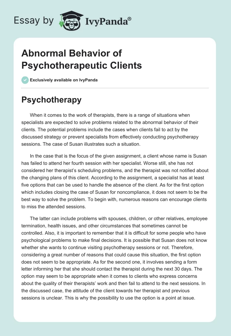 Abnormal Behavior of Psychotherapeutic Clients. Page 1
