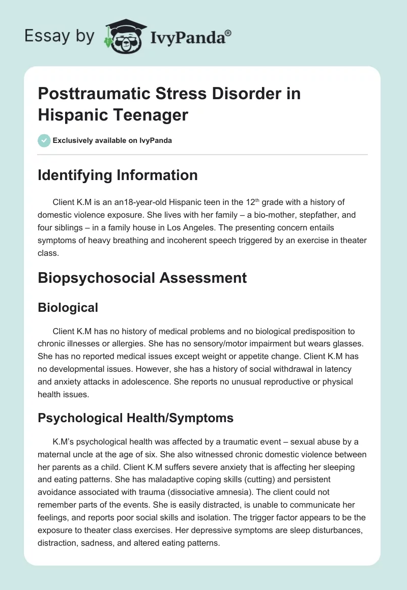 Posttraumatic Stress Disorder in Hispanic Teenager. Page 1