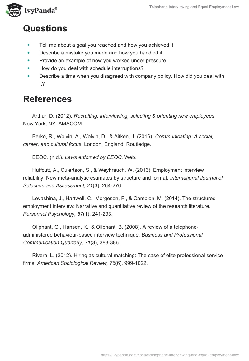 Telephone Interviewing and Equal Employment Law. Page 4