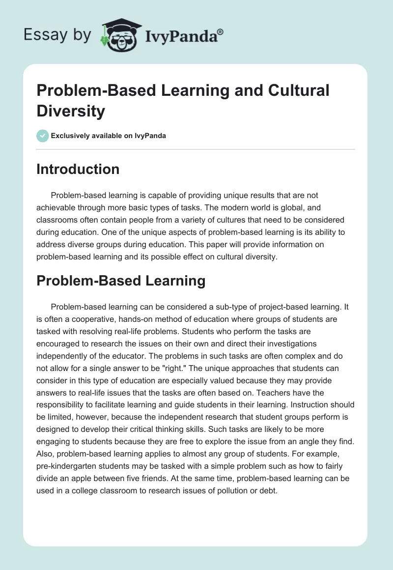 Problem-Based Learning and Cultural Diversity. Page 1