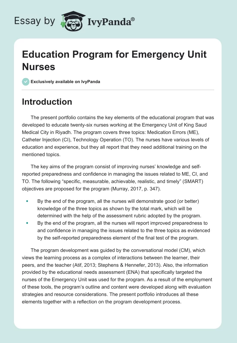 Education Program for Emergency Unit Nurses. Page 1