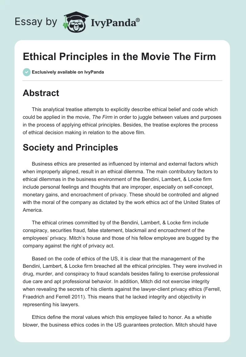 Ethical Principles in the Movie The Firm. Page 1