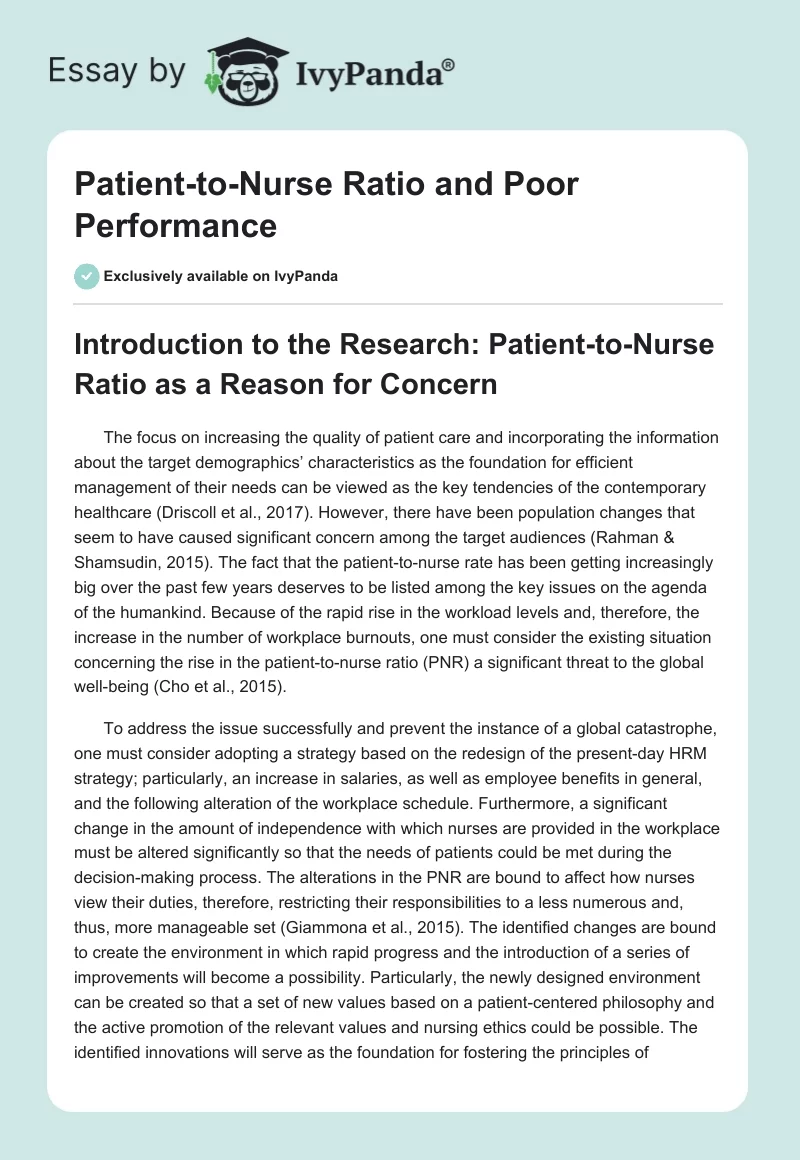 Patient-To-Nurse Ratio and Poor Performance. Page 1