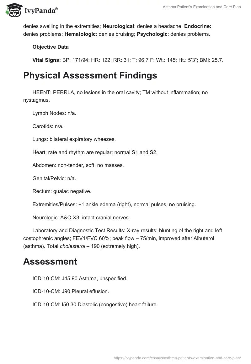 Asthma Patient's Examination and Care Plan. Page 2