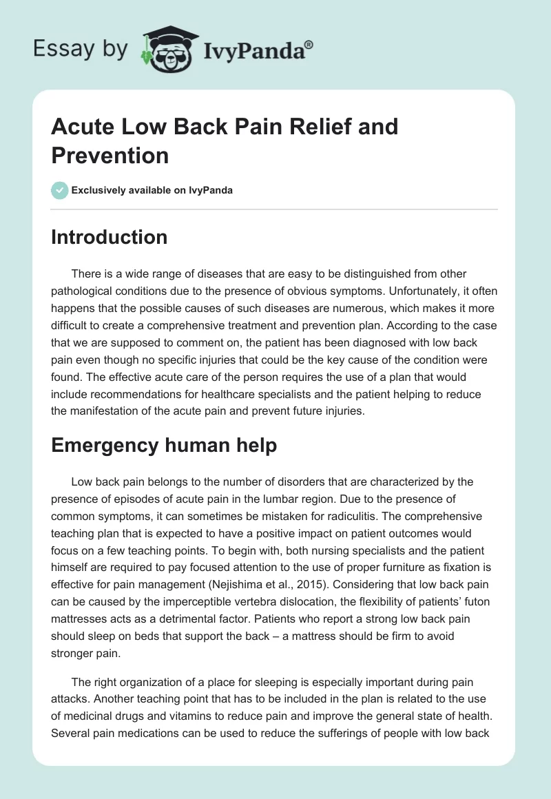 Acute Low Back Pain Relief and Prevention. Page 1