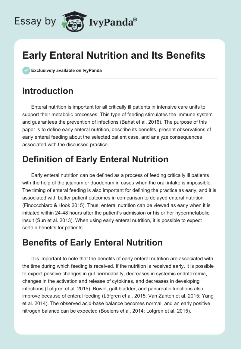 Early Enteral Nutrition and Its Benefits. Page 1