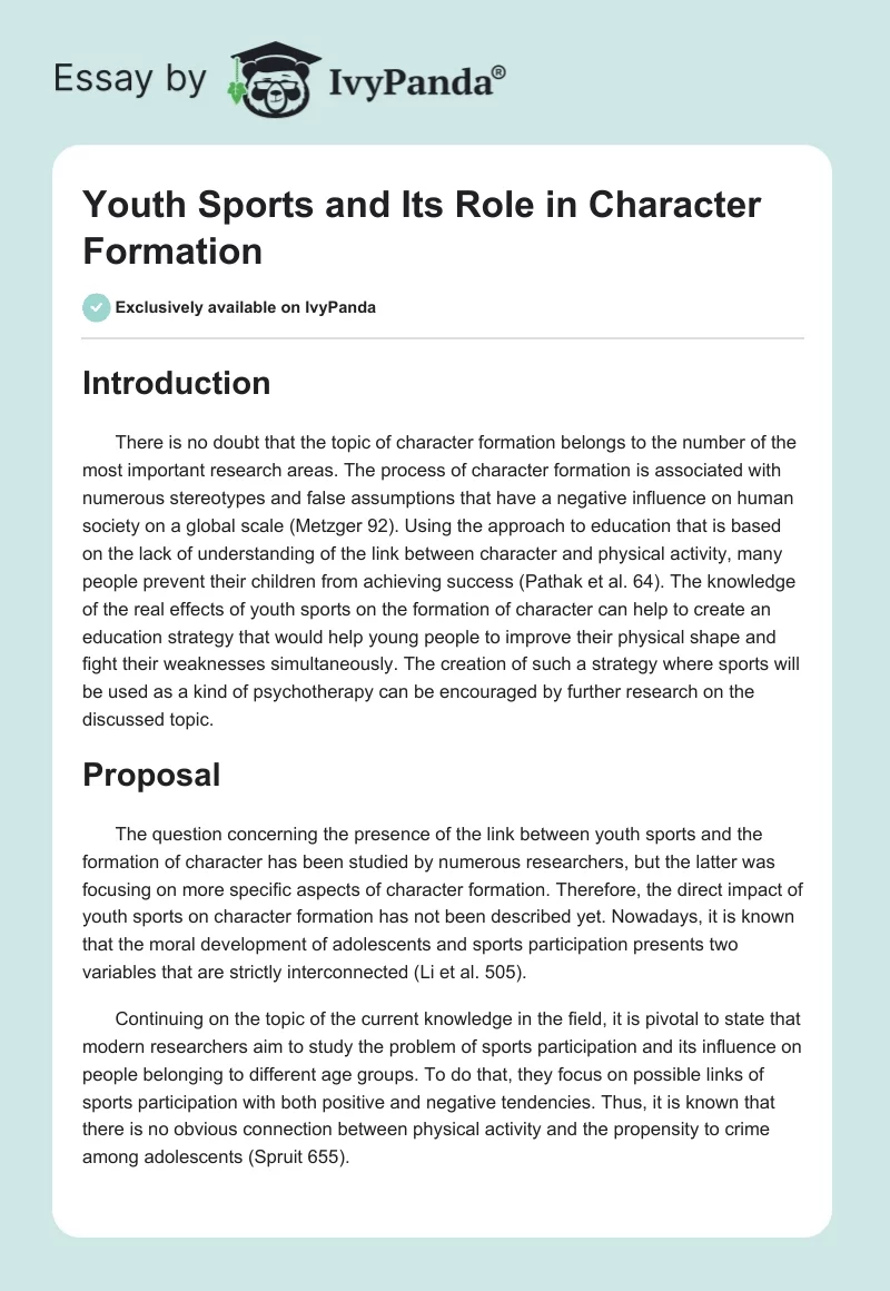 Youth Sports and Its Role in Character Formation. Page 1