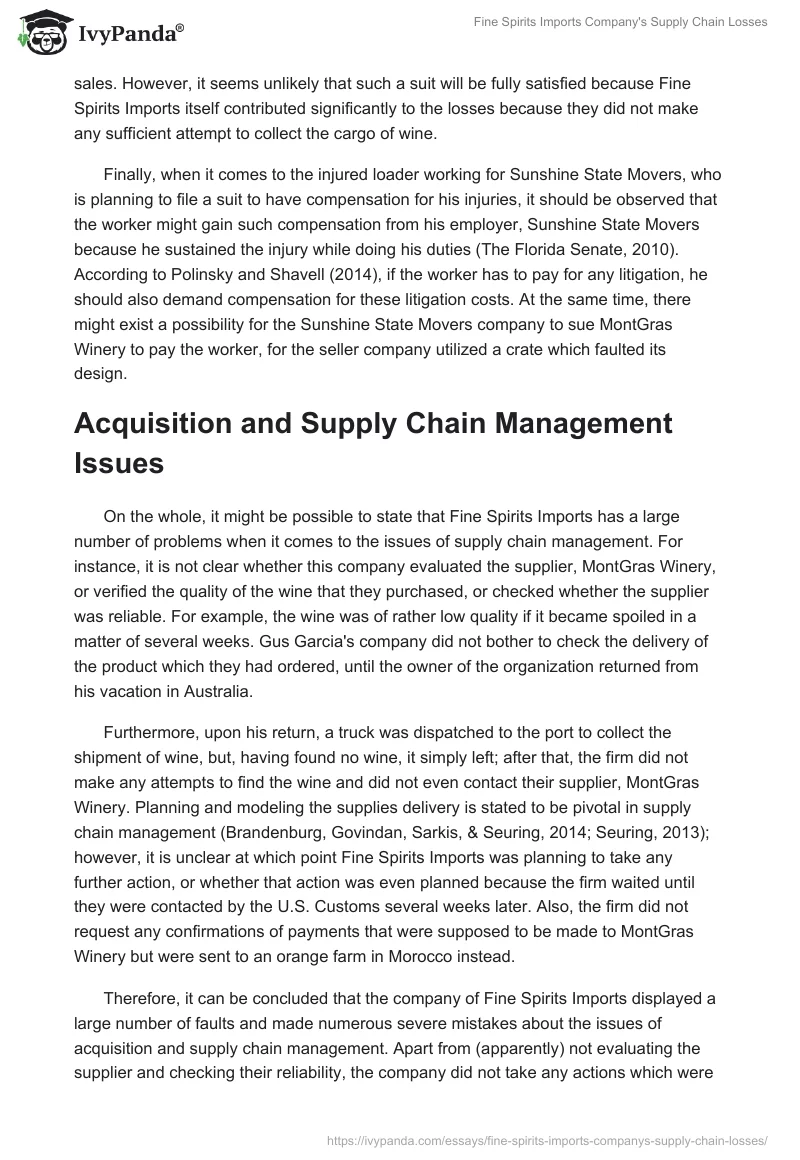 Fine Spirits Imports Company's Supply Chain Losses. Page 4