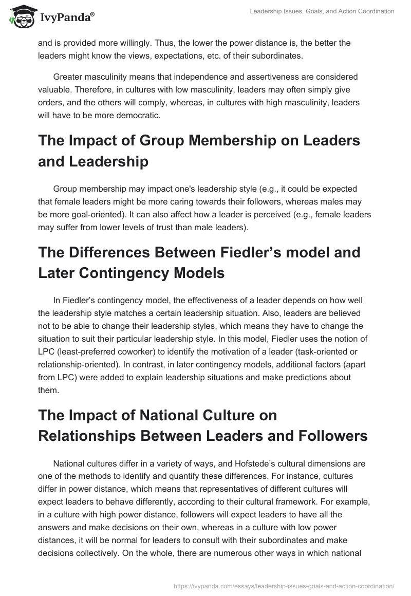 Leadership Issues, Goals, and Action Coordination. Page 2