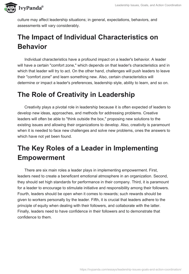 Leadership Issues, Goals, and Action Coordination. Page 3