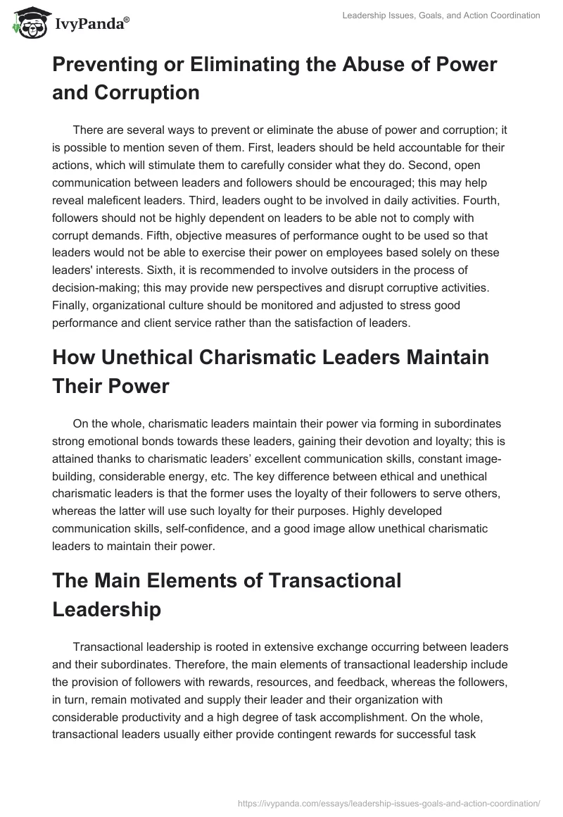 Leadership Issues, Goals, and Action Coordination. Page 4