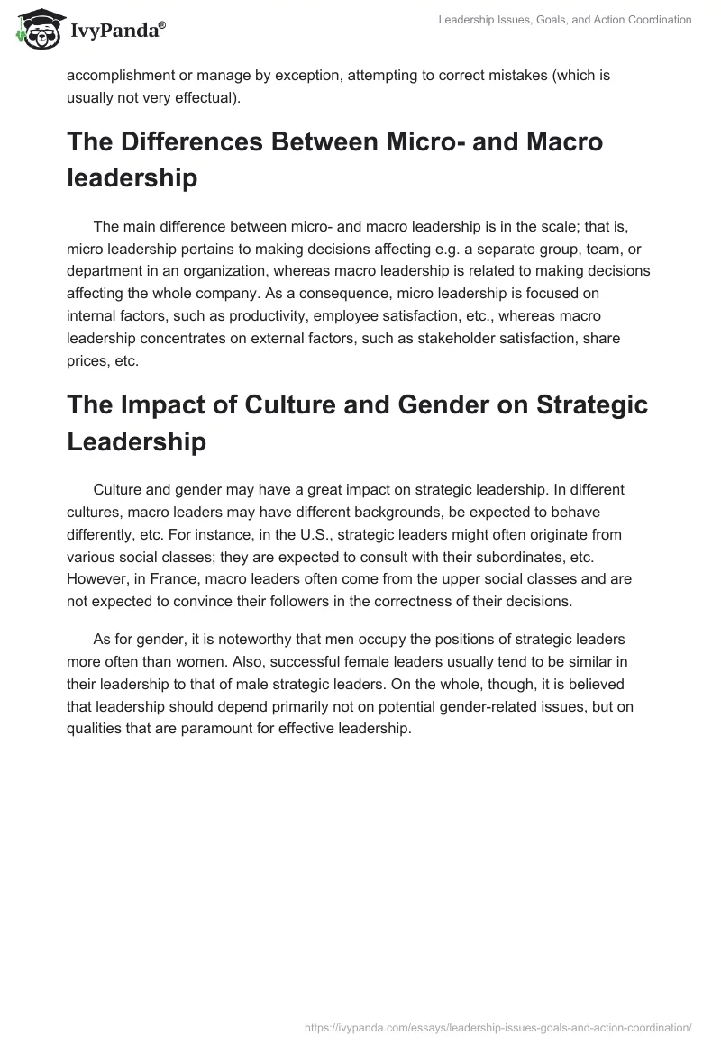 Leadership Issues, Goals, and Action Coordination. Page 5