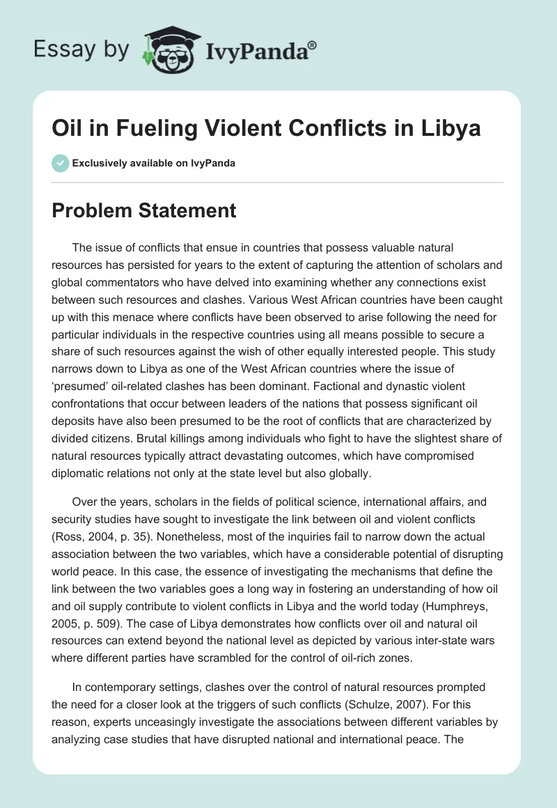 Oil in Fueling Violent Conflicts in Libya. Page 1