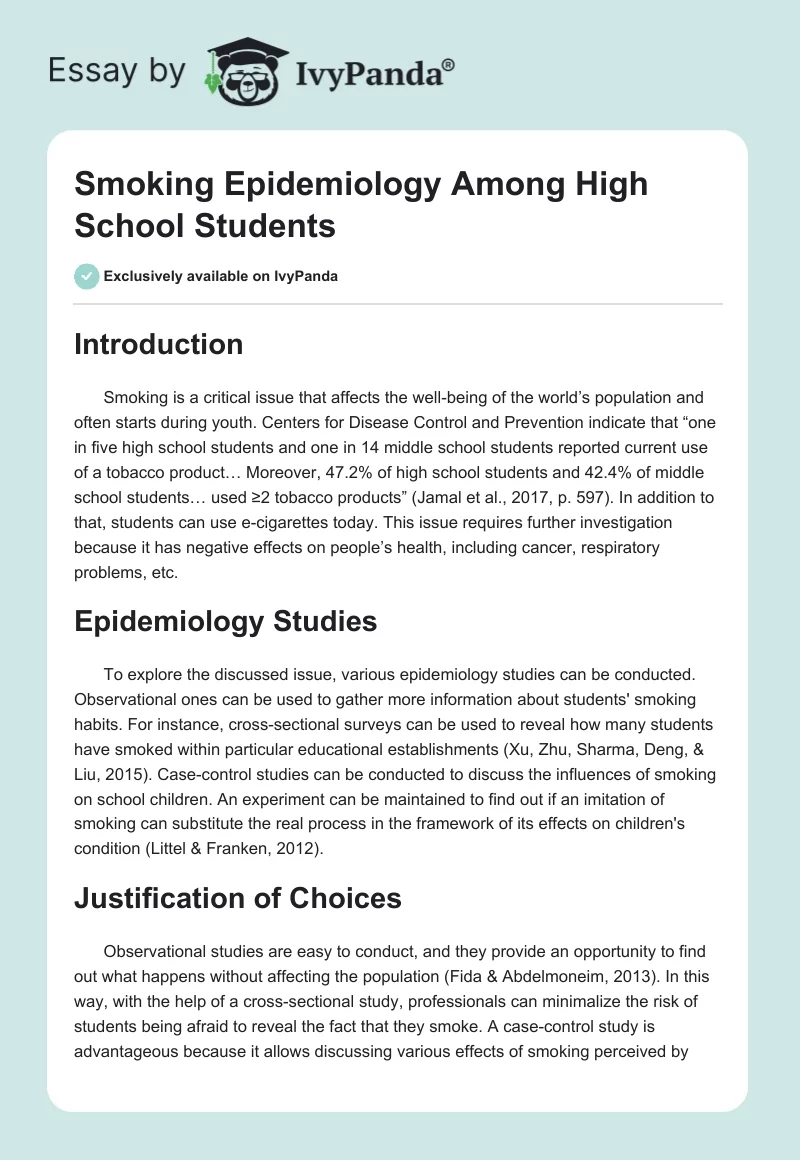 Smoking Epidemiology Among High School Students. Page 1