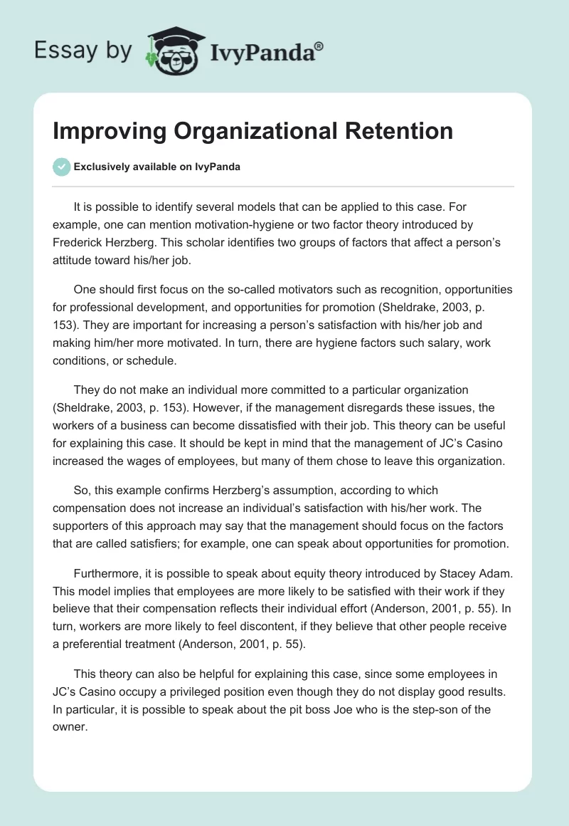 Improving Organizational Retention. Page 1