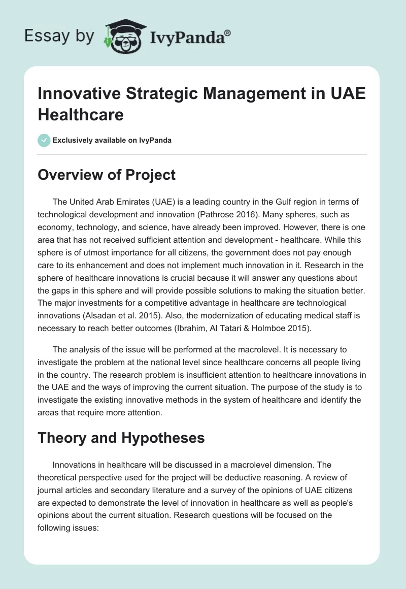 Innovative Strategic Management in UAE Healthcare. Page 1