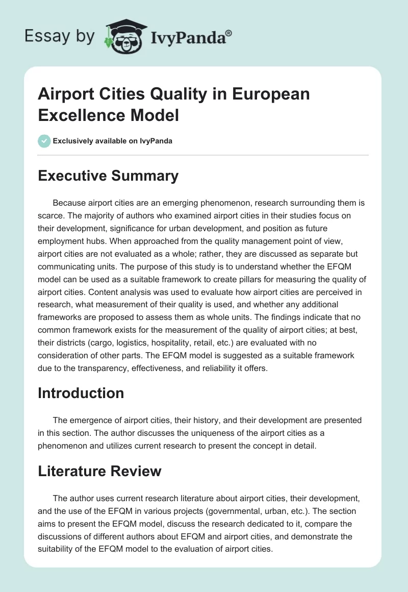 Airport Cities Quality in European Excellence Model. Page 1