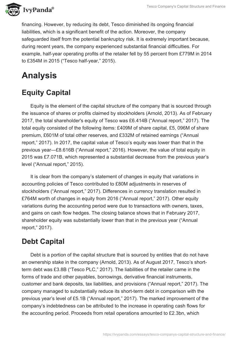 Tesco Company's Capital Structure and Finance. Page 3