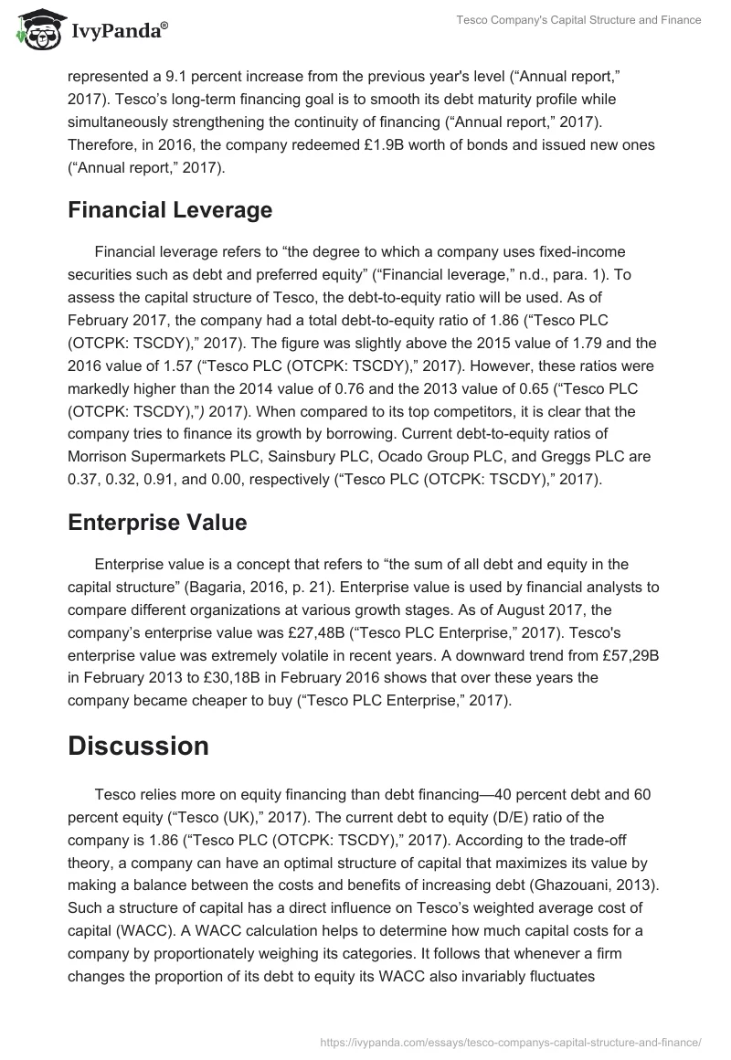 Tesco Company's Capital Structure and Finance. Page 4