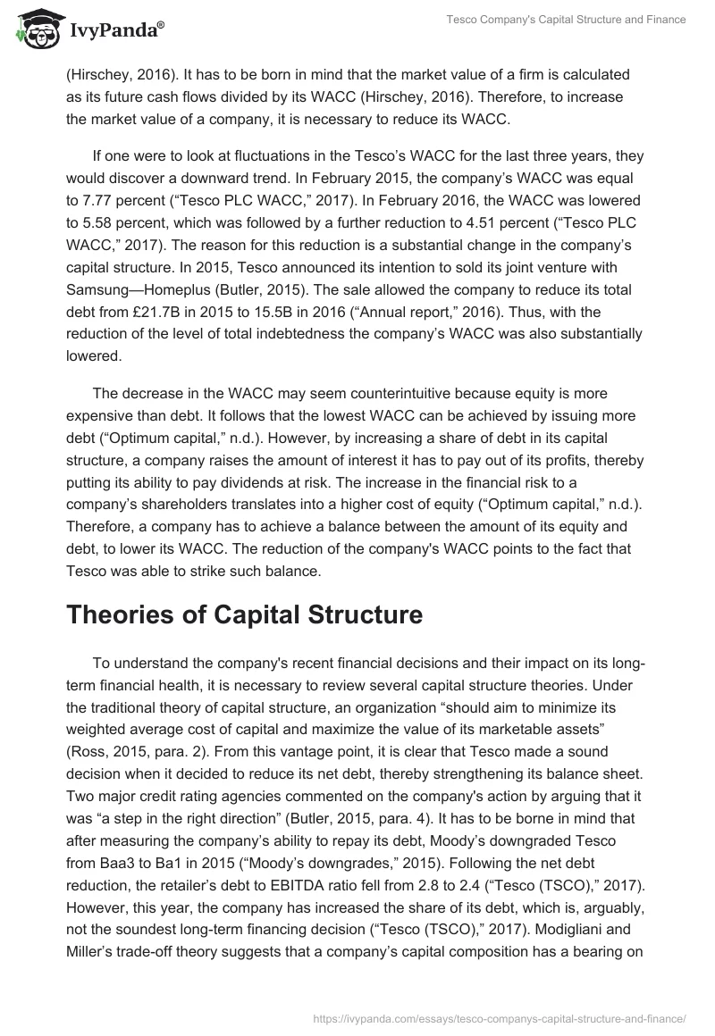 Tesco Company's Capital Structure and Finance. Page 5