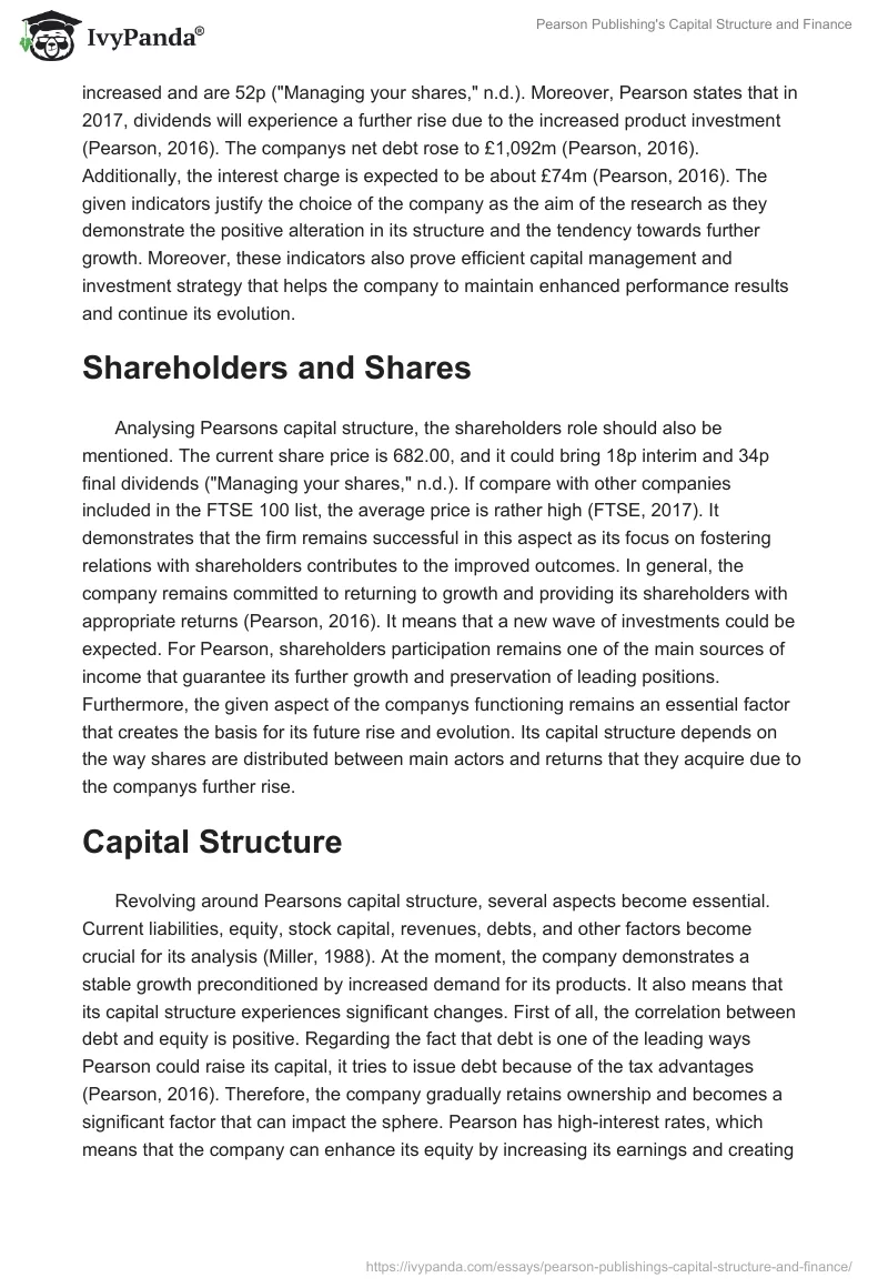 Pearson Publishing's Capital Structure and Finance. Page 3