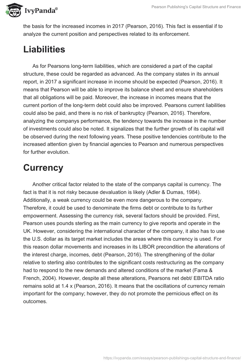 Pearson Publishing's Capital Structure and Finance. Page 4