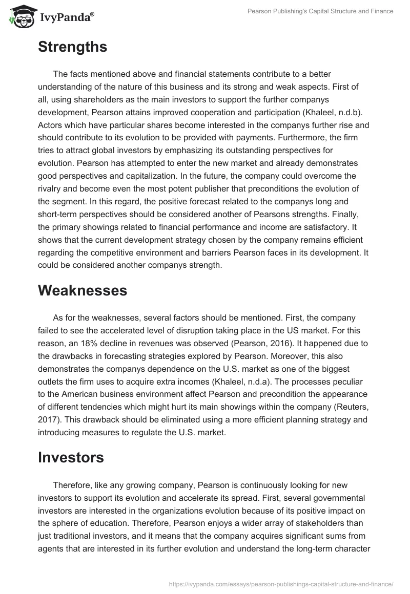 Pearson Publishing's Capital Structure and Finance. Page 5
