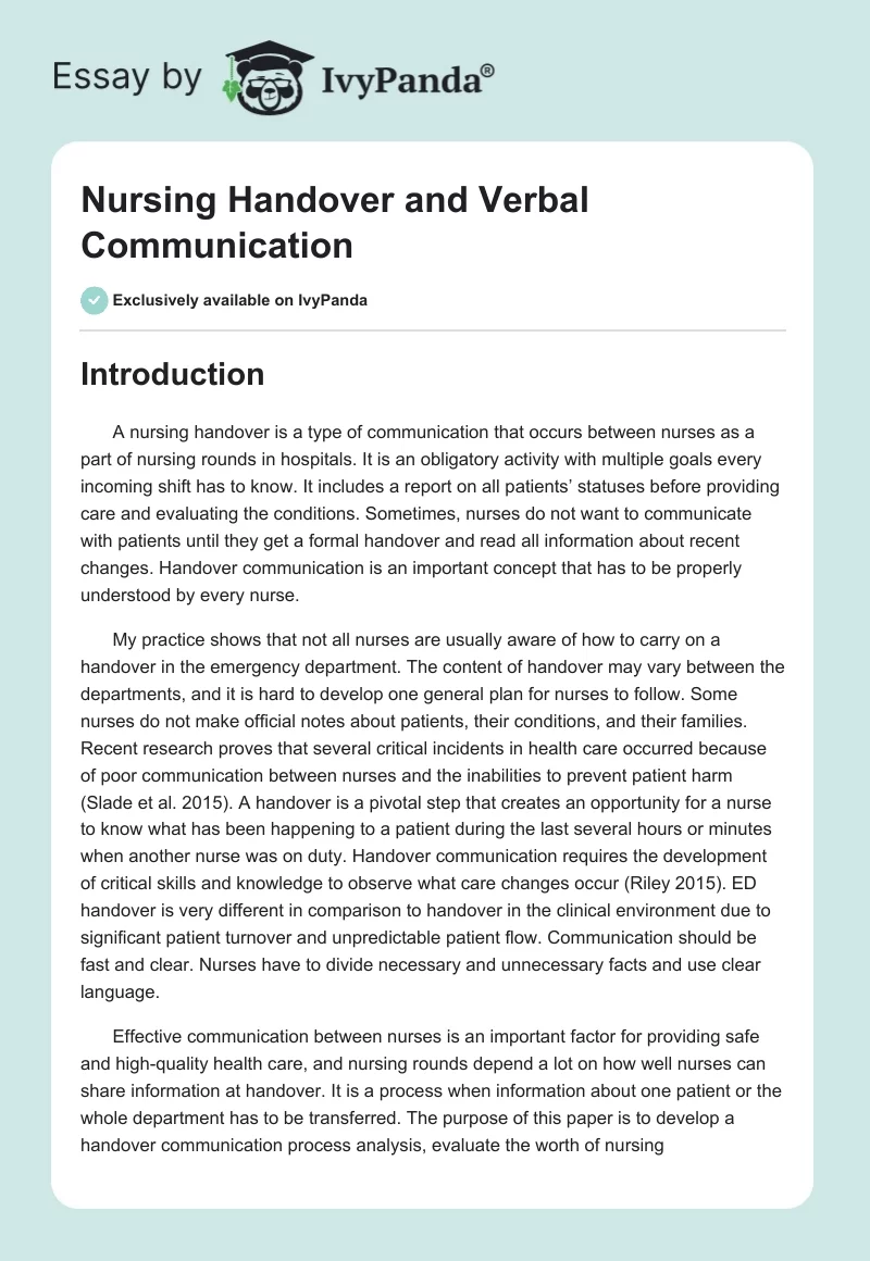 Nursing Handover and Verbal Communication. Page 1