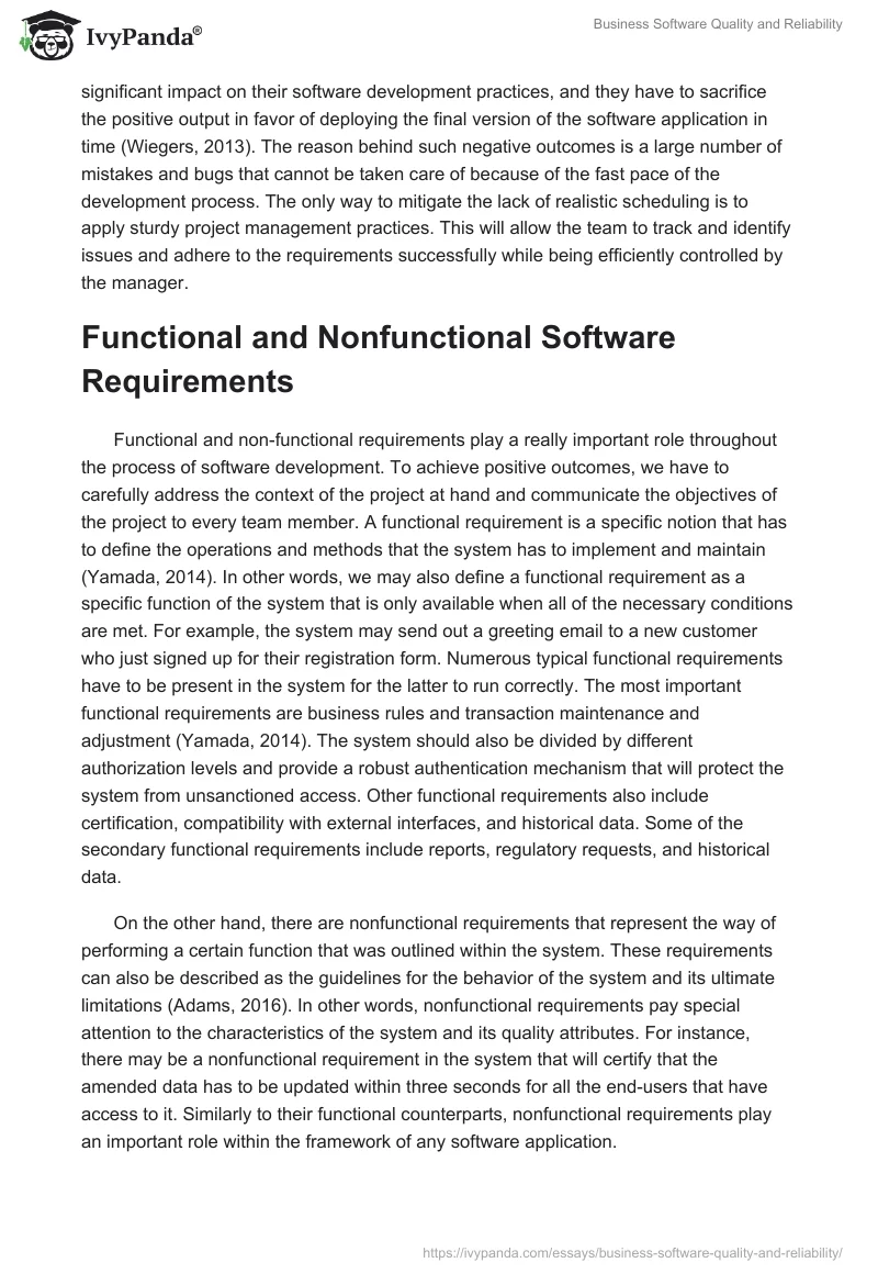 Business Software Quality and Reliability. Page 2