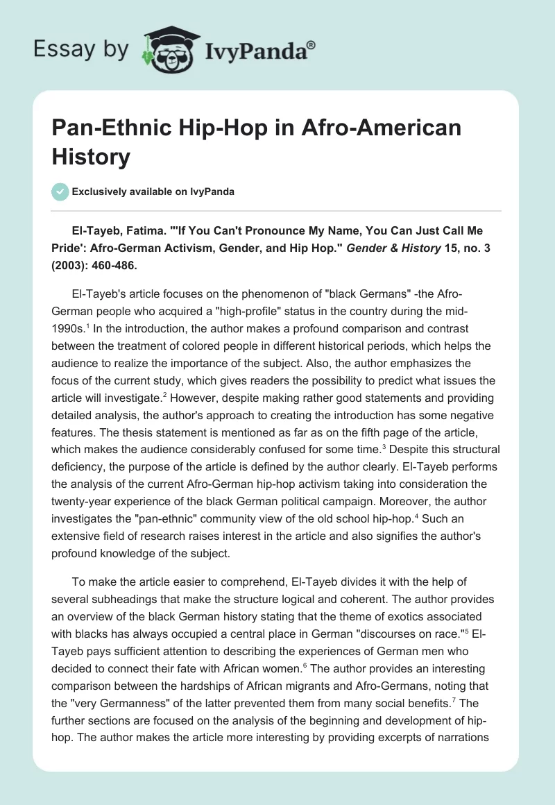 Pan-Ethnic Hip-Hop in Afro-American History. Page 1
