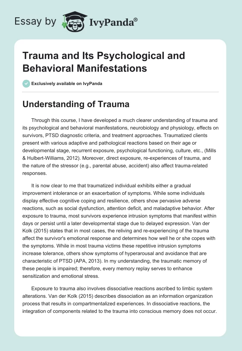 Trauma and Its Psychological and Behavioral Manifestations. Page 1