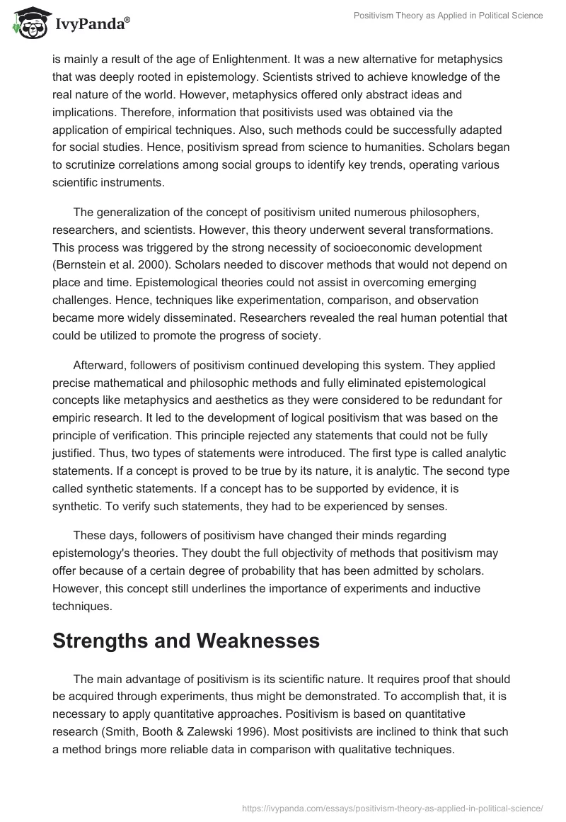 Positivism Theory as Applied in Political Science. Page 2
