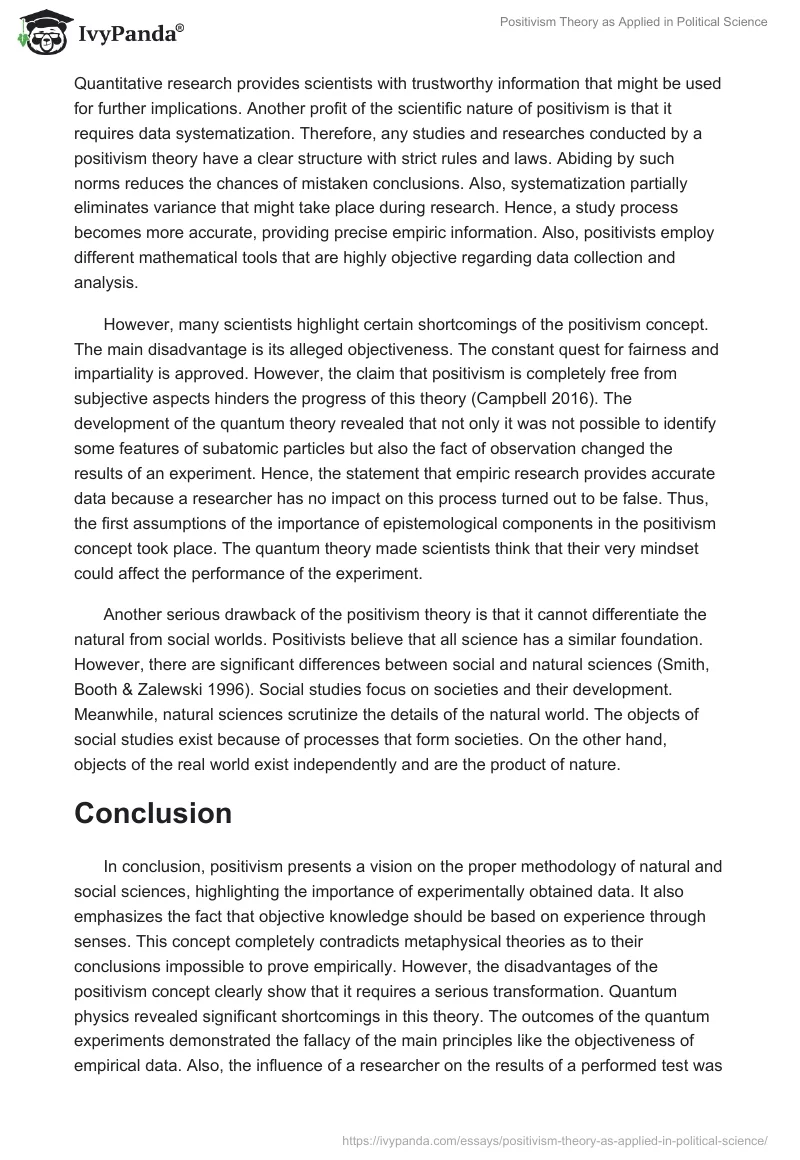 Positivism Theory as Applied in Political Science. Page 3