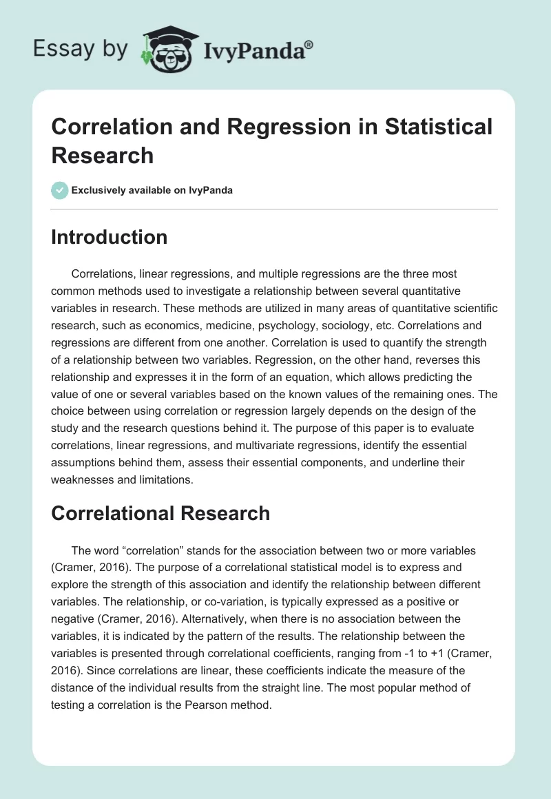 Correlation and Regression in Statistical Research. Page 1