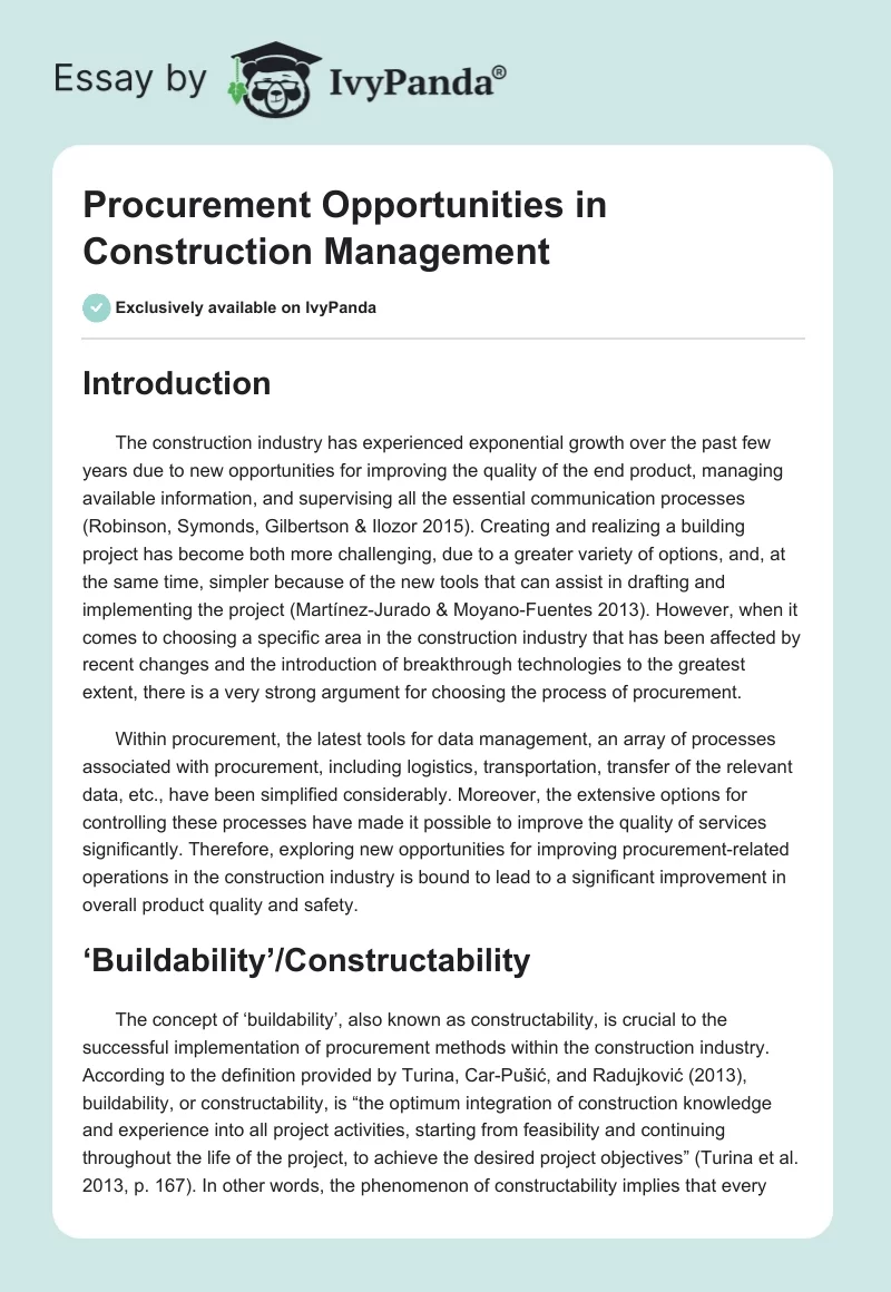 Procurement Opportunities in Construction Management. Page 1