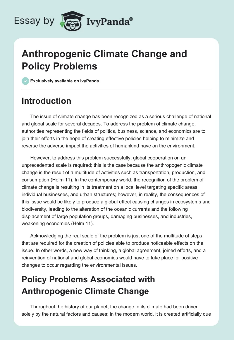 Anthropogenic Climate Change and Policy Problems. Page 1