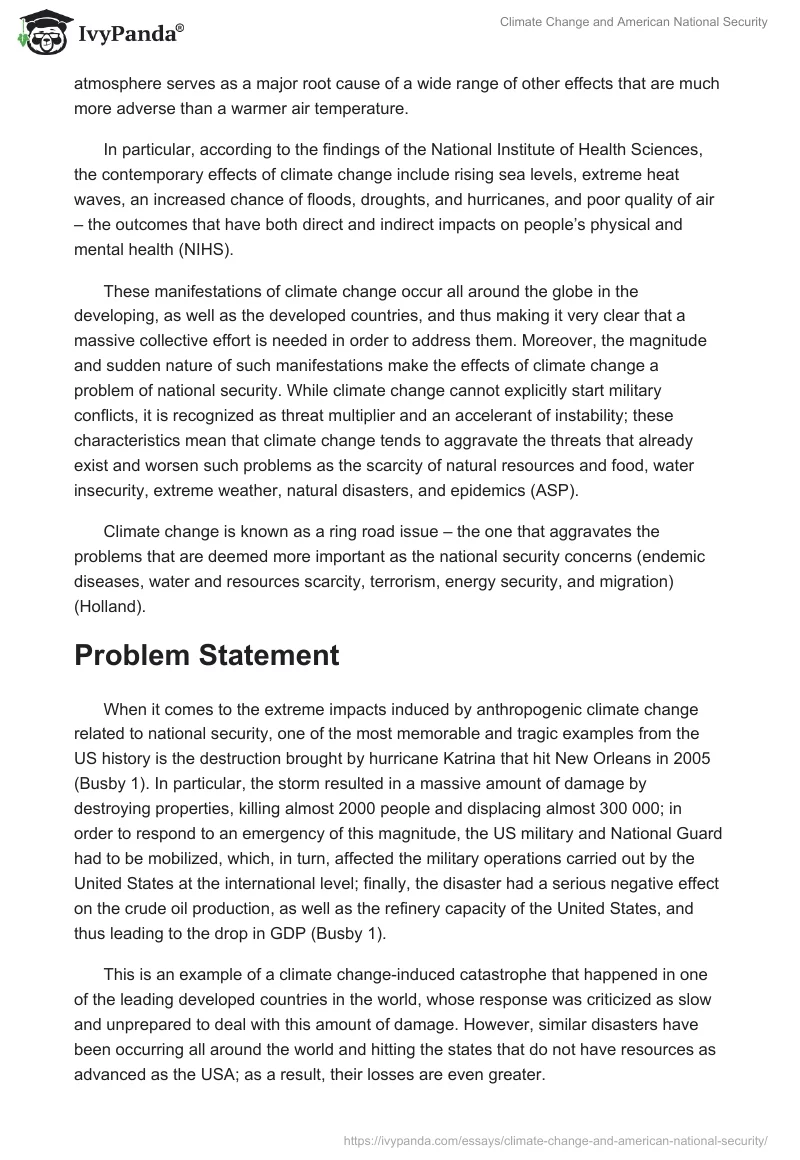 Climate Change and American National Security. Page 2